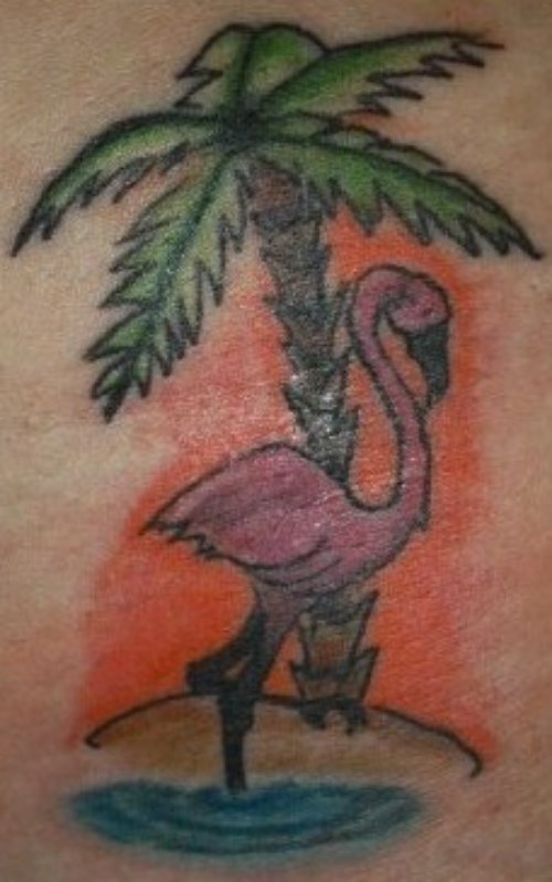 Swan And Palm Tree Tattoo